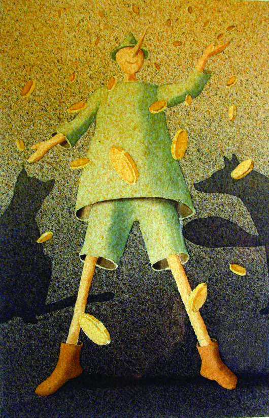 Pinocchio, 2011, tecnica mista su carta, cm 25x35