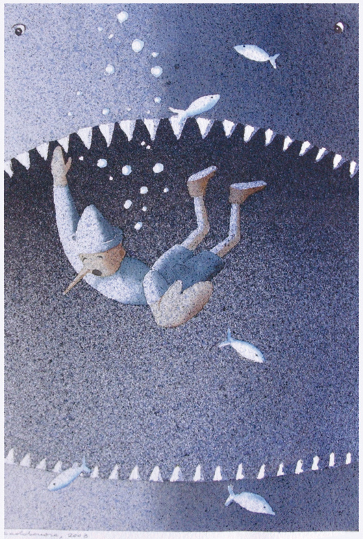 Pinocchio 2, 2011, tecnica mista su carta, cm 25x35