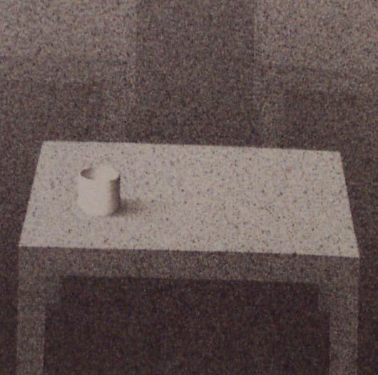 Un tavolo e un bicchiere, 2003, tecnica mista su carta, cm 15x15