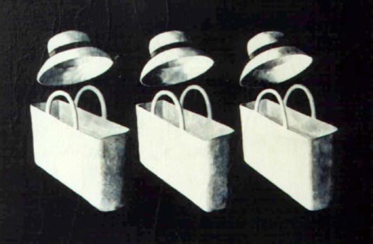 Cappelli e sporte, 1999, tecnica mista su carta, cm 20x30