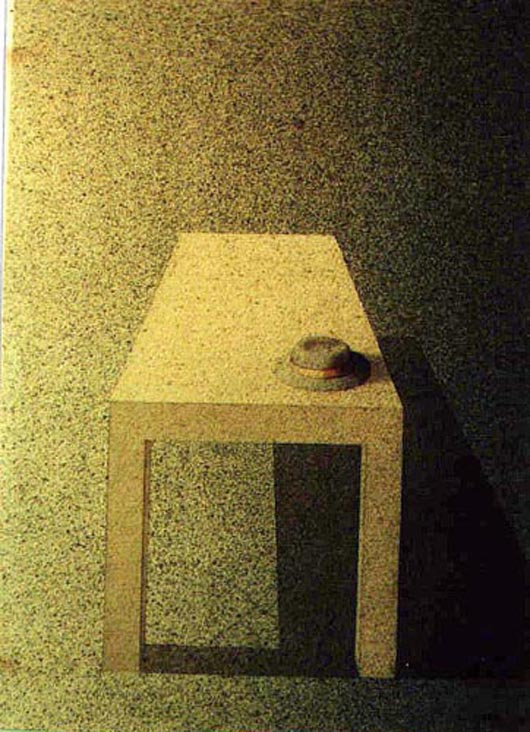Il cappello sul tavolo, 1999, tecnica mista su carta, cm 23x31
