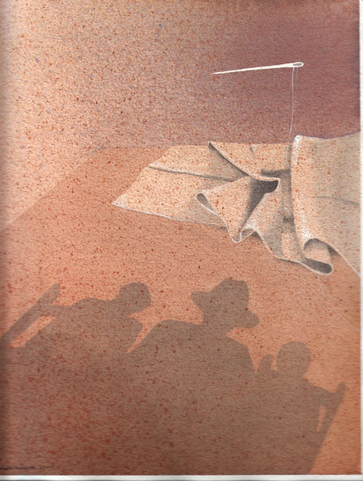 Ago e filo, 2001, tecnica mista su carta, cm 18x24
