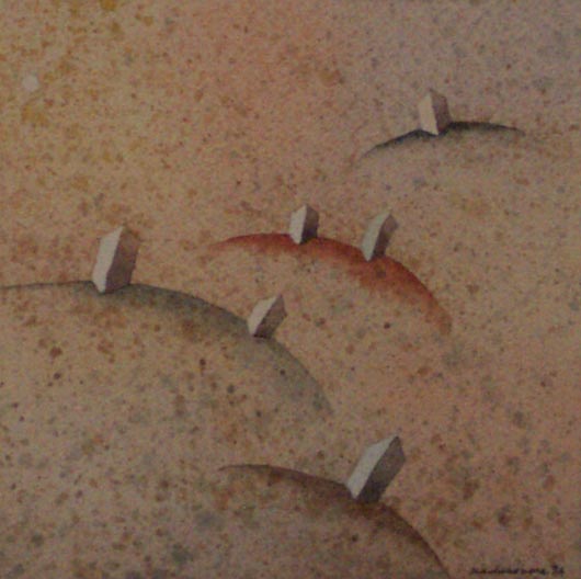 Colli sparsi, 1995, tecnica mista su carta, cm 18x24