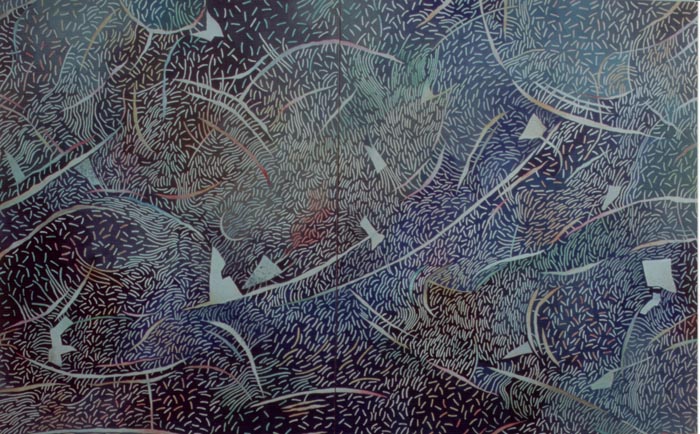 Farfalle e altro, 1990, olio su tavola, cm 100x160
