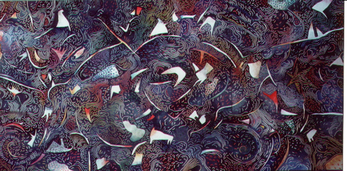 Vorticoso, 1990, olio su tavola, cm 100x200