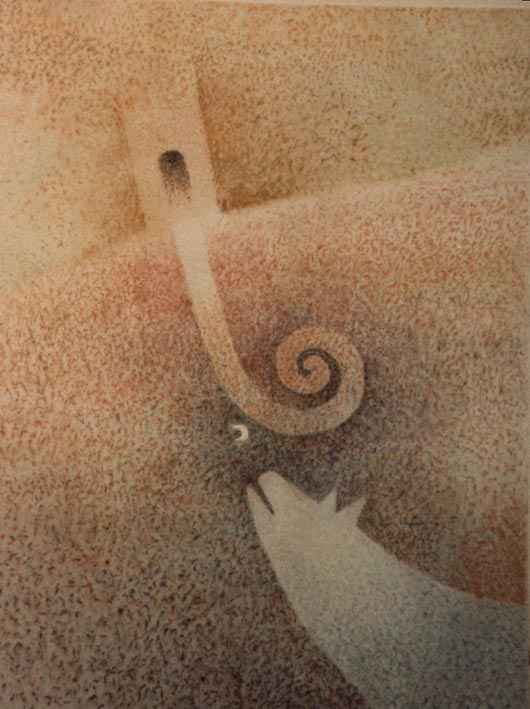 Luna e lupo, 1986, acquerello, cm 30x50