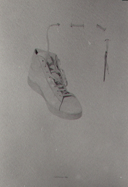 Ago e tennis, 1984, acquerello, cm 30x50