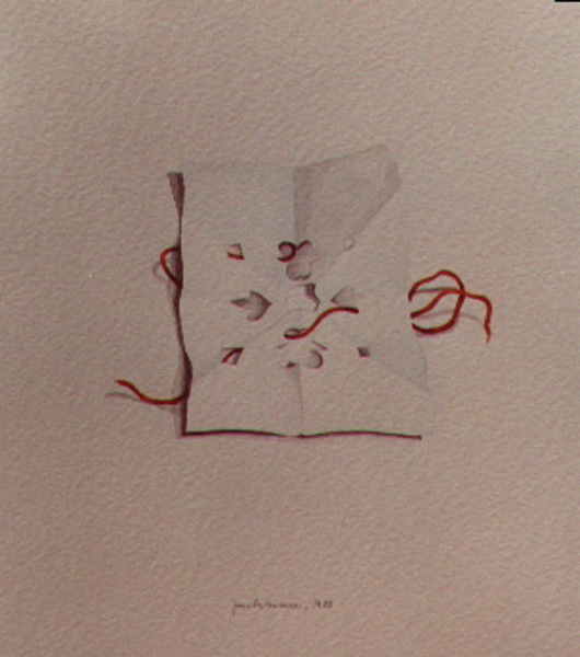 Carta e filo, 1984, acquerello, cm 30x50